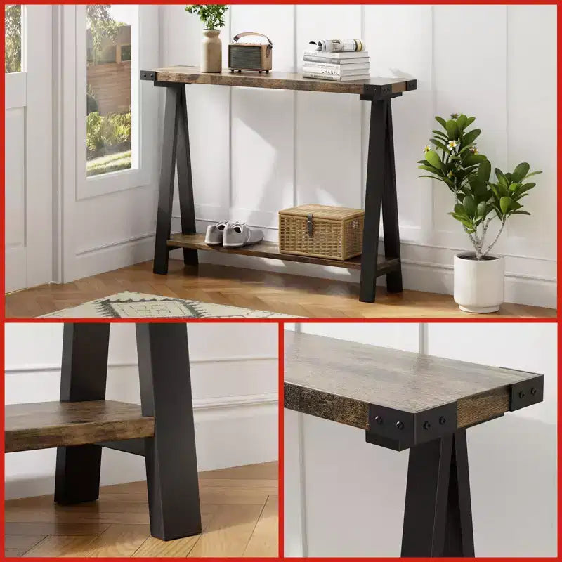Tavolo Consolle per Ingresso, Tavolo d'Ingresso a 2 Livelli con Contenitore, Consolle Stretta da 110 cm per Soggiorno, Tavolino da Corridoio, Tavolino d'Appoggio Laterale