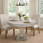Royal Hampton 42 Inch Handcrafted Mango Wood Dining Table, Pedestal Base, Round Molded Top