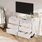 7 Cassettiera per camera da letto, Cassettiera larga 120 cm, Mobile verticale autoportante con cassetti e contenitore, Cassettiera in legno per soggiorno
