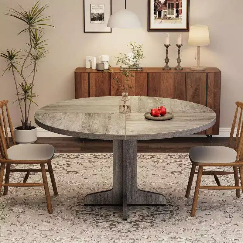 Tavolo da pranzo rotondo per 4 persone, tavolo da cucina rotondo da 119 cm in stile rustico con piano in legno e base stabile