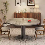 Tavolo da pranzo rotondo per 4 persone, tavolo da cucina rotondo da 119 cm in stile rustico con piano in legno e base stabile