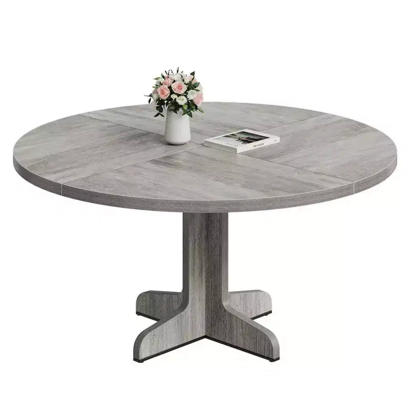 Tavolo da pranzo rotondo per 4 persone, tavolo da cucina rotondo da 119 cm in stile rustico con piano in legno e base stabile