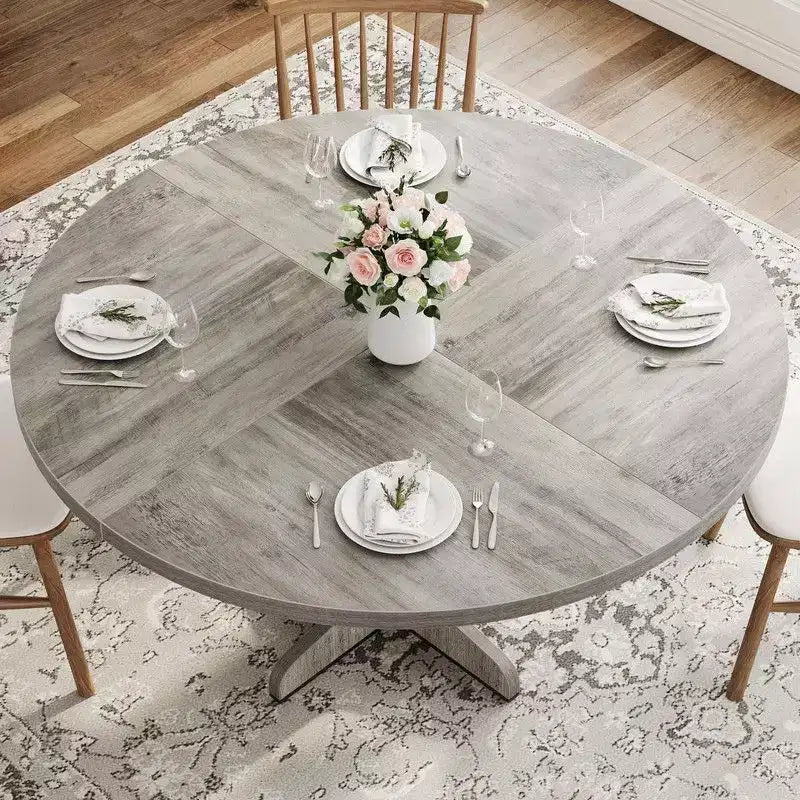 Tavolo da pranzo rotondo per 4 persone, tavolo da cucina rotondo da 119 cm in stile rustico con piano in legno e base stabile