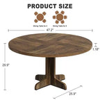 Tavolo da pranzo rotondo per 4 persone, tavolo da cucina rotondo da 119 cm in stile rustico con piano in legno e base stabile