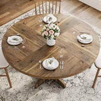 Tavolo da pranzo rotondo per 4 persone, tavolo da cucina rotondo da 119 cm in stile rustico con piano in legno e base stabile