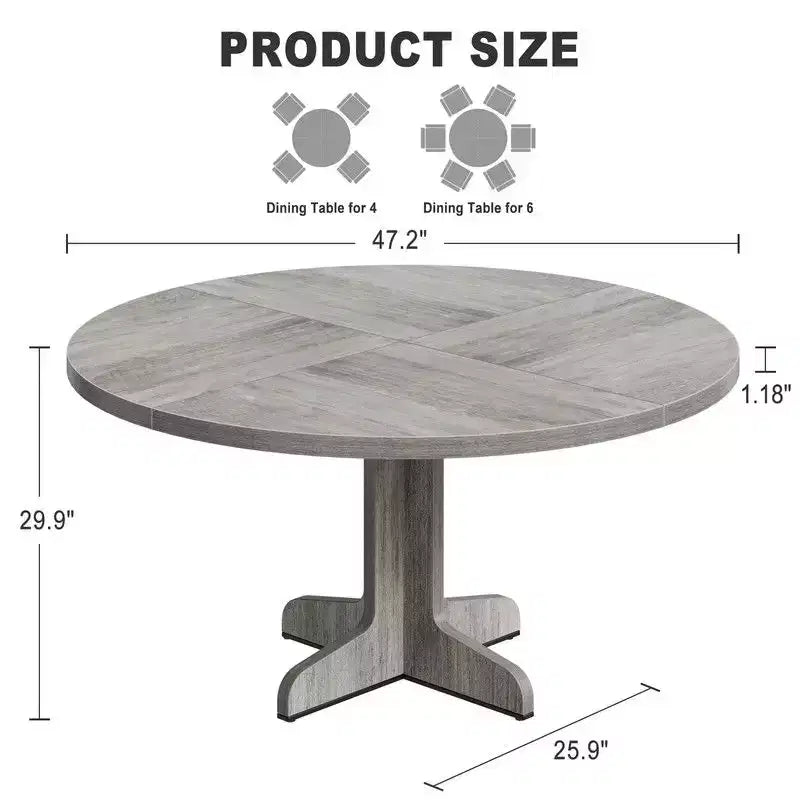 Tavolo da pranzo rotondo per 4 persone, tavolo da cucina rotondo da 119 cm in stile rustico con piano in legno e base stabile
