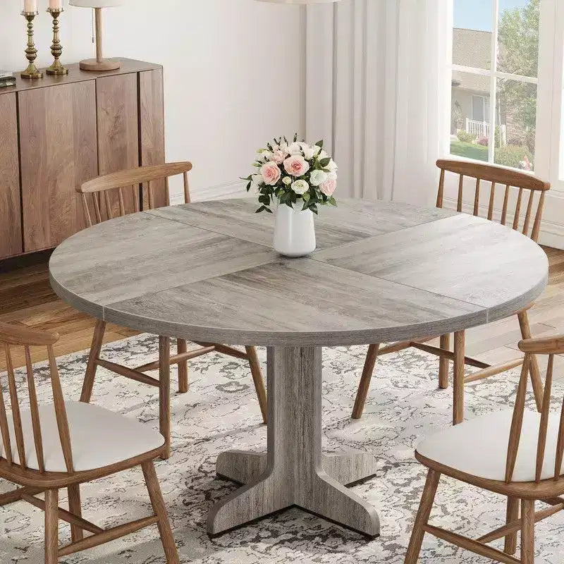 Tavolo da pranzo rotondo per 4 persone, tavolo da cucina rotondo da 119 cm in stile rustico con piano in legno e base stabile