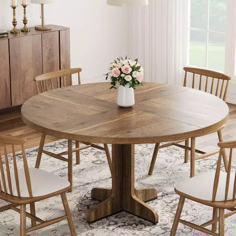 Tavolo da pranzo rotondo per 4 persone, tavolo da cucina rotondo da 119 cm in stile rustico con piano in legno e base stabile