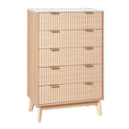 VEVOR 5 Fluted Drawer Dresser, Wooden Chest of Drawers with Sliding & Anti-tip Device, Modern Minimalist Dresser Chest, Beige