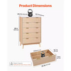 Cassettiera a 5 cassetti scanalati, Comò in legno con dispositivo scorrevole e antiribaltamento, Cassettiera moderna minimalista, Beige
