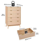 Cassettiera a 5 cassetti scanalati, Comò in legno con dispositivo scorrevole e antiribaltamento, Cassettiera moderna minimalista, Beige