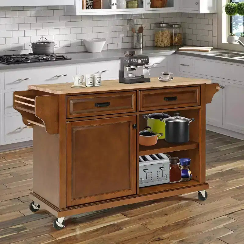 Carrello da Cucina Grigio con 2 Cassetti e Portaspezie, Isola Mobile con Ripiani Regolabili
