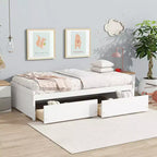 Letto singolo con 2 cassetti, in legno massello di caucciù, bianco, per camera da letto