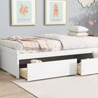 Letto singolo con 2 cassetti, in legno massello di caucciù, bianco, per camera da letto