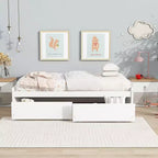Letto singolo con 2 cassetti, in legno massello di caucciù, bianco, per camera da letto