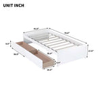 Letto singolo con 2 cassetti, in legno massello di caucciù, bianco, per camera da letto