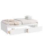 Letto singolo con 2 cassetti, in legno massello di caucciù, bianco, per camera da letto