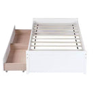 Letto singolo con 2 cassetti, in legno massello di caucciù, bianco, per camera da letto