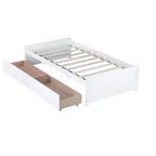 Letto singolo con 2 cassetti, in legno massello di caucciù, bianco, per camera da letto