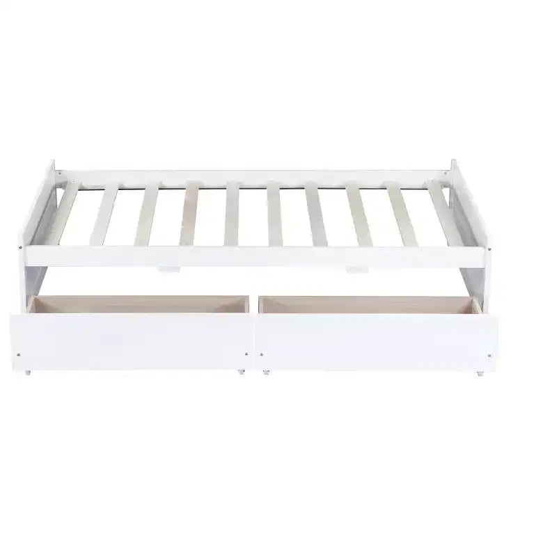 Letto singolo con 2 cassetti, in legno massello di caucciù, bianco, per camera da letto