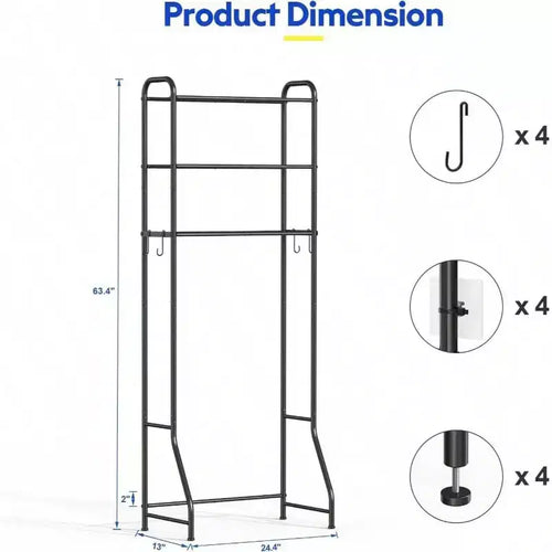Scaffale da bagno salvaspazio da appoggio a 3 ripiani, organizer sopra il WC, colore nero