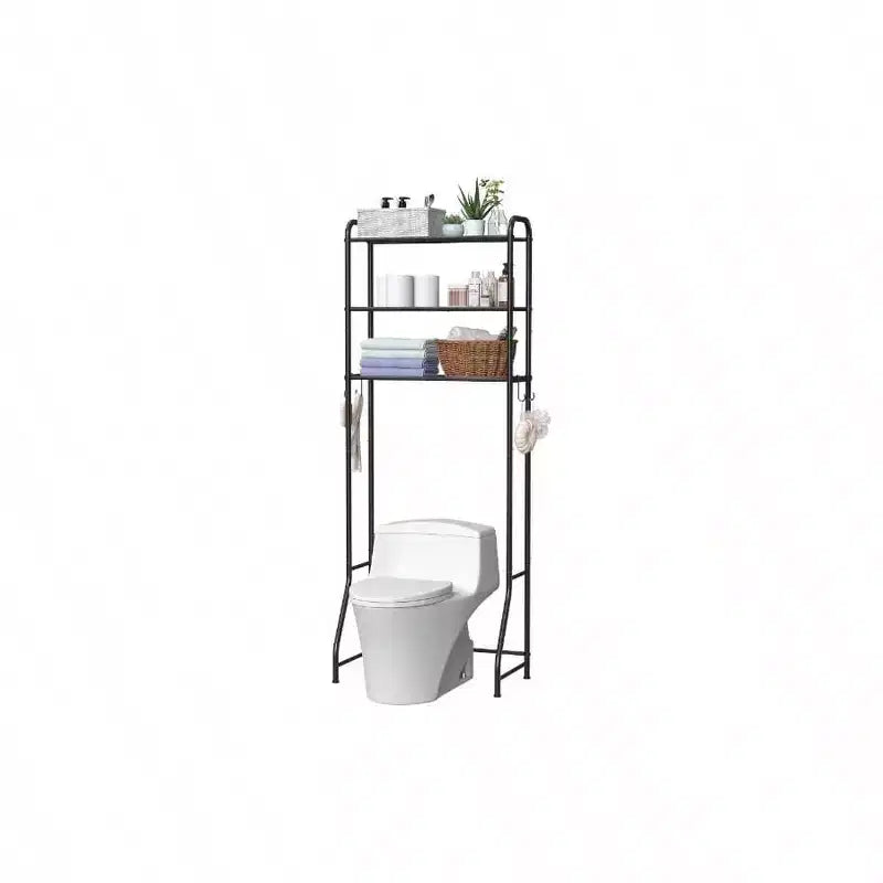 Scaffale da bagno salvaspazio da appoggio a 3 ripiani, organizer sopra il WC, colore nero