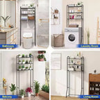 Scaffale da bagno salvaspazio da appoggio a 3 ripiani, organizer sopra il WC, colore nero