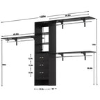 Sistema Organizzatore per Armadio da 120 cm con Cassetti in Legno, Guardaroba Fai-da-te con Aste Appendiabiti e Ripiani Contenitori