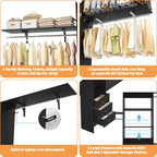 Sistema Organizzatore per Armadio da 120 cm con Cassetti in Legno, Guardaroba Fai-da-te con Aste Appendiabiti e Ripiani Contenitori