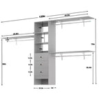Sistema Organizzatore per Armadio da 120 cm con Cassetti in Legno, Guardaroba Fai-da-te con Aste Appendiabiti e Ripiani Contenitori