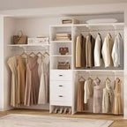Sistema Organizzatore per Armadio da 120 cm con Cassetti in Legno, Guardaroba Fai-da-te con Aste Appendiabiti e Ripiani Contenitori
