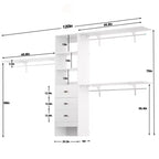 Sistema Organizzatore per Armadio da 120 cm con Cassetti in Legno, Guardaroba Fai-da-te con Aste Appendiabiti e Ripiani Contenitori