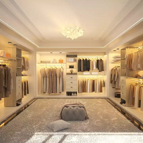 120-In Closet Organizer System with Wood Drawers, DIY Wardrobe with Hanging Rods and Storage Shelves