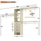 Sistema Organizzatore per Armadio da 120 cm con Cassetti in Legno, Guardaroba Fai-da-te con Aste Appendiabiti e Ripiani Contenitori
