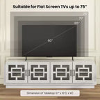 Mobile TV da fattoria con 4 ante in vetro e centro di intrattenimento per TV fino a 75 pollici, colore rovere bianco