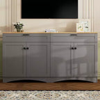 Mobile TV in Legno con 2 Cassetti per TV da 70 pollici, Mobile TV Contenitore con Ripiani Regolabili, Tavolino Console per Centro di Intrattenimento di Metà Secolo