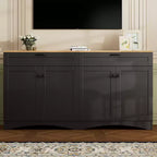 Mobile TV in Legno con 2 Cassetti per TV da 70 pollici, Mobile TV Contenitore con Ripiani Regolabili, Tavolino Console per Centro di Intrattenimento di Metà Secolo