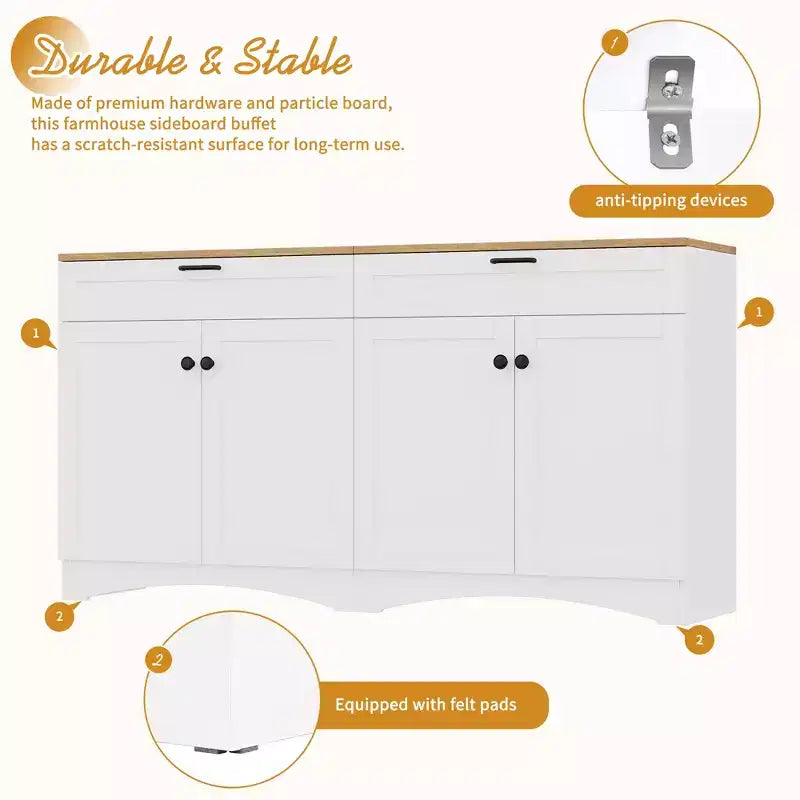 Mobile TV in Legno con 2 Cassetti per TV da 70 pollici, Mobile TV Contenitore con Ripiani Regolabili, Tavolino Console per Centro di Intrattenimento di Metà Secolo