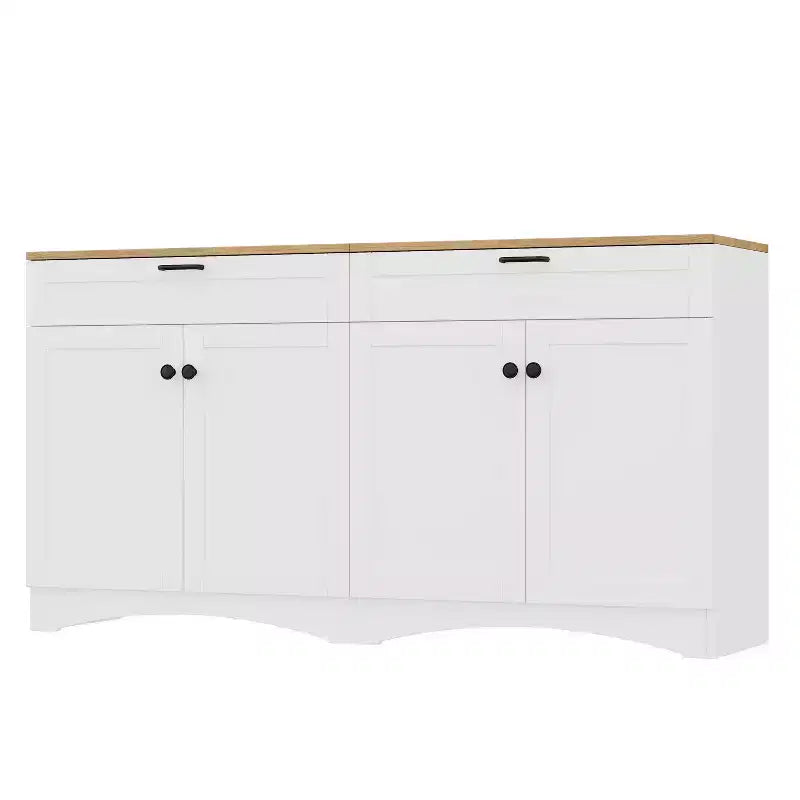 Mobile TV in Legno con 2 Cassetti per TV da 70 pollici, Mobile TV Contenitore con Ripiani Regolabili, Tavolino Console per Centro di Intrattenimento di Metà Secolo