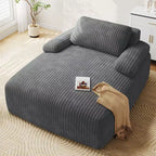 Balconera 55in Chaise Lounge Chair Indoor Oversized Corduroy Upholstered Boneless Sofa Bed No Assembly Required Grey