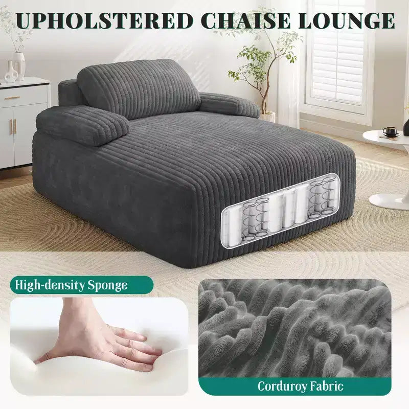 Chaise Longue da Interno in Velluto a Coste, 140 cm, Divano Letto Senza Struttura, Non Richiede Montaggio, Grigio
