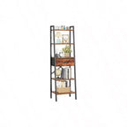 5 Tier Ladder Shelf Tall Narrow Bookshelf with Drawer Industrial Open Display Shelves Organizer Rustic Brown Bathroom