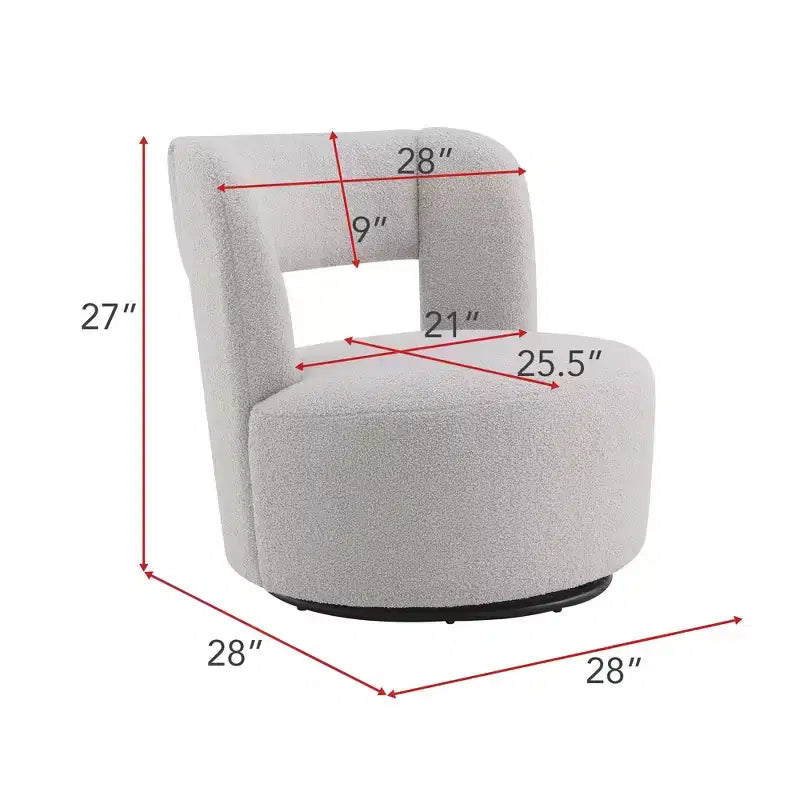 Poltrona girevole moderna imbottita a botte con design curvo, poltrona rotonda d'accento in morbido tessuto Teddy per soggiorno, camera da letto