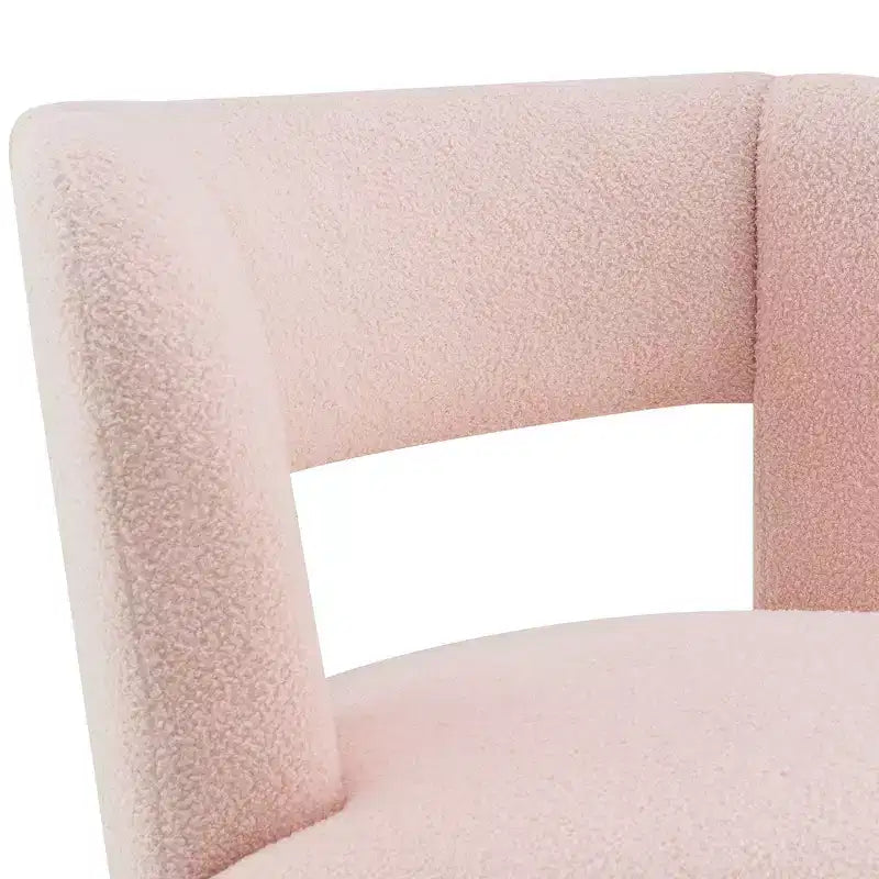 Poltrona girevole moderna imbottita a botte con design curvo, poltrona rotonda d'accento in morbido tessuto Teddy per soggiorno, camera da letto