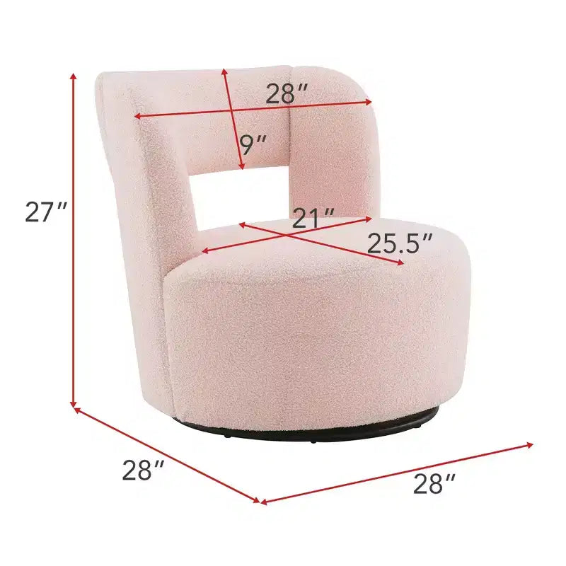 Poltrona girevole moderna imbottita a botte con design curvo, poltrona rotonda d'accento in morbido tessuto Teddy per soggiorno, camera da letto