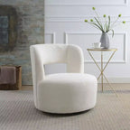Okak Modern Upholstered Swivel Barrel Chair with Curved Design,Soft Teddy Round Accent Chair for Living Room,Bedroom