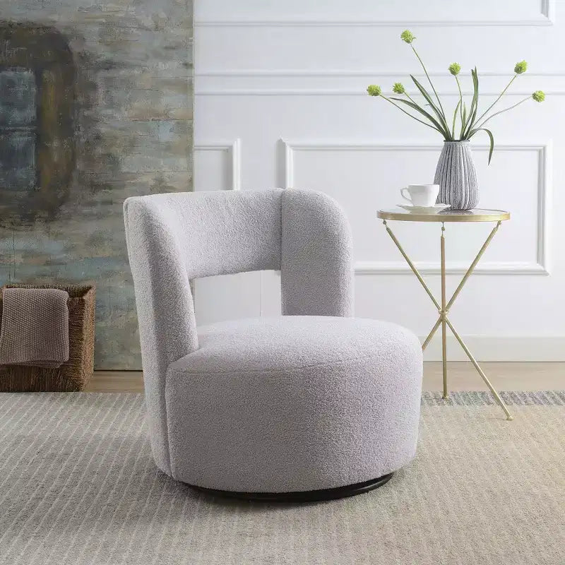 Modern Upholstered Swivel Barrel Chair with Curved Design,Soft Teddy Round Accent Chair for Living Room,Bedroom