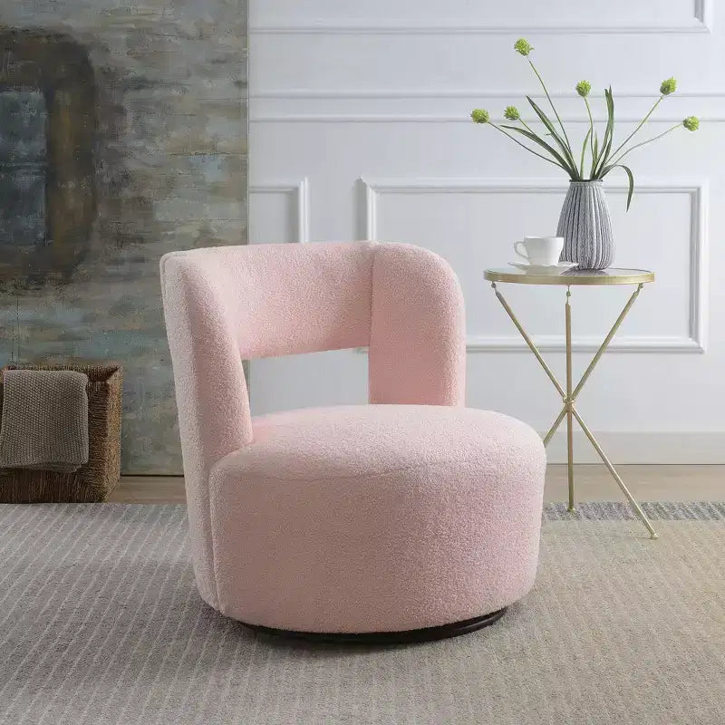 Modern Upholstered Swivel Barrel Chair with Curved Design,Soft Teddy Round Accent Chair for Living Room,Bedroom