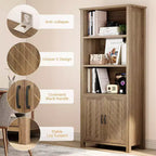 Libreria alta con ante, libreria a 5 ripiani con ripiani regolabili, scaffale per libri, libreria da ufficio con contenitore porta libri