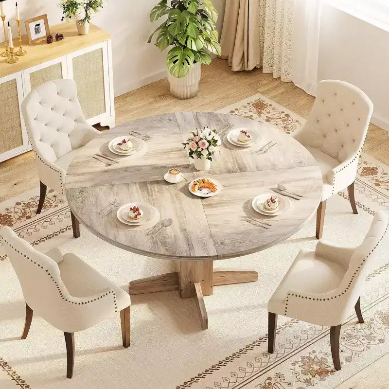 Tavolo da pranzo rotondo da 47 pollici per 4-6 persone, tavolo da cucina circolare stile rustico con base a piedistallo incrociato - Cucina, sala da pranzo, appartamento